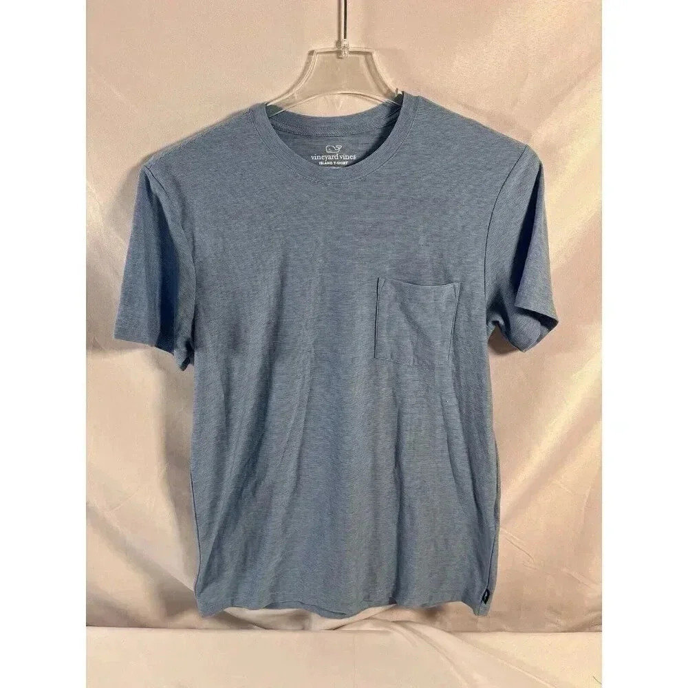 Vineyard Vines Island T-Shirt Medium Blue White Striped Pima Mens